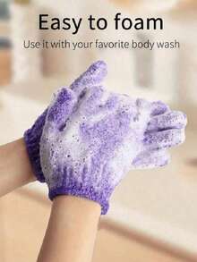 3pcs Exfoliating Gloves And Back Scrubber Set, Exfoliating Bath Gloves, Long Handle Exfoliating Back Scrubber (With Handle), Double-Sided, Ideal Gift For Christmas, New Year, Mother's Day, Graduation - Multicolor - View 5