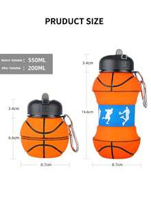 1 pièce Gourde pliable grande capacité de 550 ml, gourde en silicone portable, forme de ballon de football, convient aux femmes, grande capacité, apparence attrayante, shaker, marquages horaires, bouteille en verre pour jus, bouteille d'eau, convient pour les voyages, l'extérieur, le camping, bouteille d'eau transparente portable, tasse paille d'été, gourde de sport et fitness extérieur, gourde d'eau portable pour étudiant, gourde de rentrée scolaire