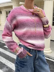 Live To Mo Women's Winter Sweater, Y2K Valentine's Day Outfit, Women's Casual Long Sleeve Knit Top - Cute Striped Pink Pullover, Essential For Daily Wear - Pink - View 2