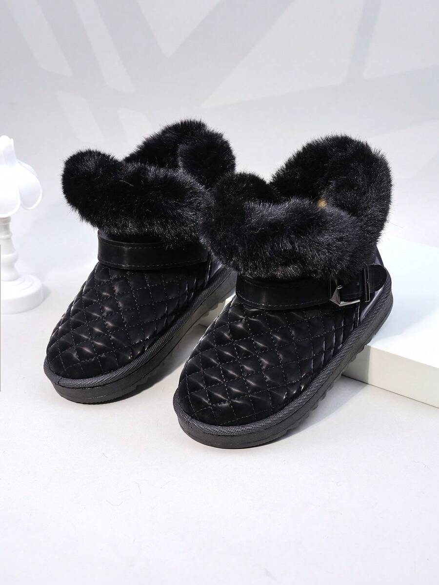 Autumn Winter New Thermal Lined Children Snow Boots Toddler Soft Bottom Boys Girls Warm Boots Mid-Calf Girls Short Boots - Black - View 1