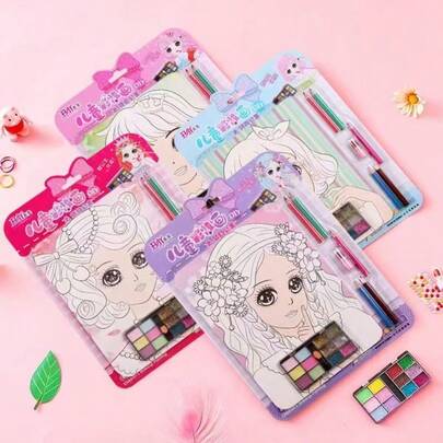 1 Conjunto de Kit de Maquiagem e Desenho Infantil, Conjunto de Maquiagem de Princesa, Melhor Presente para Meninas, Kit de Maquiagem de Papel DIY