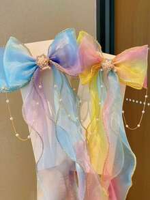 1/2/3/4/5个粉色女孩发夹彩虹蝴蝶结丝带编织发夹公主头饰马尾辫可编发夹女孩发饰（不含纸卡） - 彩色 - 查看 13