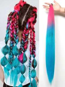 1 bộ tóc giả bện màu đỏ và xanh Ombre dài 28 inch (khoảng 70cm), phụ kiện tóc dự tiệc/lễ hội, kiểu tóc nàng tiên cá nhiều màu chuyển sắc - Màu hồng ombre - Xem 12