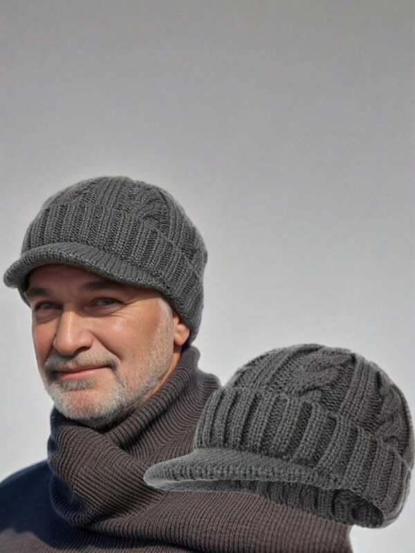 1 Stück Herren Baseballkappe mit kurzem Schirm, Winter warme, verdickte gestrickte Mütze für Mittelalter und Senioren, geeignet für den täglichen Outdoor-Gebrauch und als Urlaubsgeschenk