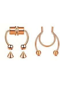 Conjunto de 2 Piercings Falsos de Nariz com Duas Bolas para Homens e Mulheres, em Aço Inoxidável, Estilo Punk, com Perfuração para o Septo, Joia Corporal. - Multicolorido - Ver 20