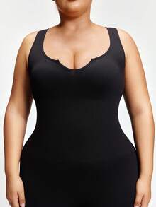 Plus Size Women Seamless Sleeveless Long Jumpsuit, Heart Neck Design, Tummy Control Lift Butt Waist Shaper, Breathable Fabric Suitable For Sports, Yoga & Casual Wear