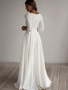 Solid Color Elegant Knit Fabric Zipper Pleated Wedding - White - View 4