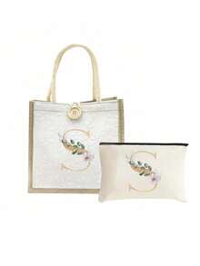 Túi vải lanh, Túi vải lanh họa tiết hoa nhí trang trí nút, Túi xách cỡ lớn tối giản, Túi đựng đồ tiện dụng, Túi mua sắm đa năng, Chữ A-Z lá xanh mạ vàng, Thiết kế mới, Dung tích lớn, Lý tưởng cho mua sắm, Túi đeo vai, Túi xách tay, Túi đựng cơm trưa, Hộp cơm trưa, Phù hợp cho nữ, Phiên bản năm mới - trắng - Xem 40