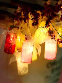 1/5/10 Stücke kleine Glasflaschen, DIY Bastelset mit Stopfen, Etiketten, Schnur & Trichter, ideal für Hochzeitsgeschenke, Dekoration oder Bastelprojekte, klares Glas Material, Halloween, Weihnachten - Verschiedenfarbig - Übersicht 5