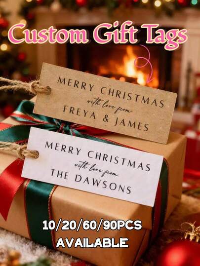 10pcs/20pcs/30pcs/60pcs/90pcs Personalized Gift Tags With Fine Hemp Rope – White & Kraft Paper Hang Tags With Custom Name Text, Ideal For Baking, Wedding, Birthday Favors, Back To School & Teacher's Day Gifts, Christmas Premium Merry Christmas Gift Boxes Tags, Christmas Decoration Gift Boxes Tags, Christmas Decor, Christmas Gifts