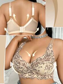 Plus Size Women's Underwire Bra, Breathable Non-Slip Lace Patchwork Lift & Support, Adjustable Straps, Seamless For Daily Wear - Apricot - View 5