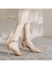 Stunning Fairy Style High Heel Sandals For Women, New Summer Sandals With Thin Heel, Pointed Toe, Closed Toe, Silver With Cross Strap Matching Dresses