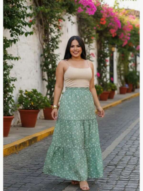 Saia Longa Feminina Verão tres Marias elegante Rodada Forrada