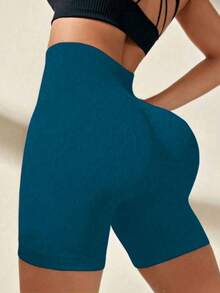 Seamless Ribbed Shorts – High Compression - Teal Blue - View 2