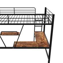 Metal Bed Frame 90x200cm, Iron Bed, Loft Bed With L-Shaped Desk And Shelf For Kids, Teens And Adults, Black - Black - View 8