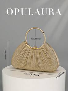OpulAura Women's Metallic Luxury Evening Clutch Bag, Elegant Leather Formal Handbag, Glitter Gala Purse For Dress, Suitable For Formal Events, Galas, Parties, Weddings, Brides, Bridesmaids, Birthday - Gold - View 9