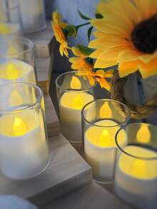 6/12/24支装无焰蜡烛灯，带定时/遥控功能，透明玻璃烛台，电池供电，适用于家居、婚礼、派对、万圣节、圣诞节、母亲节、生日、求婚、餐桌、节日装饰等场合。 - 無色 - 查看 5