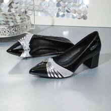 Màu ombre, Phong cách Châu Âu, Đơn nguyên bản, Cỡ lớn 44 43, Da bóng mềm, Gót thô, Giày cao gót, Mũi nhọn, Giày cao gót đế xuồng cho nữ, Đen & Đỏ - Da bóng màu đen - Xem 17