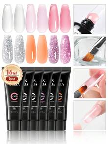 6支装美甲延长胶套装，16毫升透明粉白闪粉延长胶，适合DIY美甲、家庭美甲沙龙，也是一份很棒的礼物。 - 彩色 - 查看 9