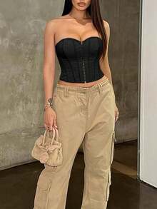 Apperloth A Lace Up Back Overbust Corset Bandeau Top Edgy Sexy Music Festival