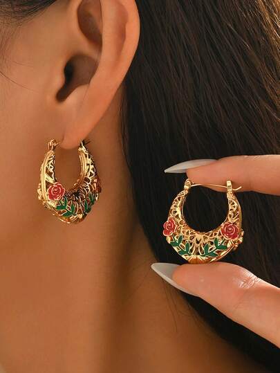 1 Paio Di Orecchini Di Design Con Fiori Di Lusso E Gocce Di Olio, Gioielli Di Moda Da Donna, Adatti Per Banchetti, Feste, Appuntamenti Quotidiani E Uso Quotidiano