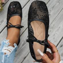 Spitze Ballerinas mit Schleife für Damen, gestrickte Hausschuhe, Lässig Ballettschuhe in Große Größen, Lässig Ballettschuhe für den Sommer, Slip-On Schuhe für Mütter, bequeme vielseitige Damenschuhe im Boho-Stil, gelb, schwarz, weiß, beige, hellblau, Leopardenmuster, Spitze Flache Schuhe für Frühling/Herbst, Lässig Schuhe in Große Größen für den Sommer, Walkingschuhe, Damen Lässig Flache Schuhe, schlabbrige Schuhe, Damen Wohnungsschuhe mit Hohlbogen und Schleife, elegante weiße Damen Flache Schuhe