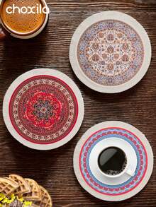 choxila 1件中东沙特风格圆形咖啡垫，可作杯垫、杯托、餐垫、隔热垫、桌布和餐桌装饰品，适用于家庭、住宅、厨房、咖啡桌、木桌、餐厅、婚礼、派对等场合。 - 杯墊 - 查看 4