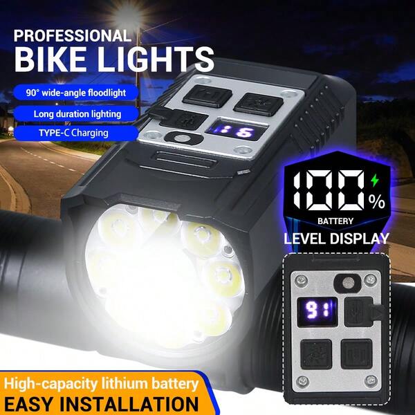 مصباح أمامي للدراجة 9 ليد، نوع شحن USB-C، مصباح دراجة قابل للشحن فائق الخفة