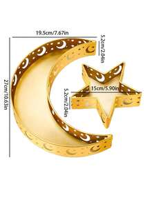 1 Pieza Bandeja de servir de madera con luna y estrella de Ramadán, plato decorativo religioso islámico para frutas y aperitivos, centro de mesa para el festival del Eid en el hogar, la cocina y los regalos de fiesta