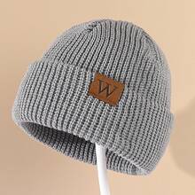 W Letter Knitted Hat - Navy Blue Soft Elastic 100% Acrylic College Style Casual Winter Unisex, Hand Washable - trắng - Xem 9