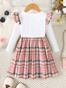 Niedliches kariertes Mädchenkleid mit Herz-Stickerei für Frühling und Herbst