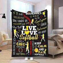 Softball Printed Blanket, Team Gift,Super Soft Flannel Printed  Blanket,As Birthday Gifts, Family, Wedding, Souvenir Blankets, Polyester Blankets Suitable For All Seasons, Washable, Machine Washable, Lightweight, Breathable, Comfortable, Warm, Unique, 280gsm For Him, Her Personalized Ideal Gifts For Her, Him, Family, Boyfriend, Girlfriend, Father, Family, Mother, Lover, Daughter, Son, Grandfather, Grandmother, Friend, Classmate, Pet.   Perfect Nap, Camping, Travel, Home, Daily Life, Office Decoration, Birthday, Anniversary, Valentine's Day, Thanksgiving, Christmas, Halloween, Mother's Day, Father's Day, Wedding, New Year Gifts ,Sofa,Bed,Car,Bedroom,Living Room,Office,  Outdoor Camping, Beach,Wall Decoration - 多色12 - 查看 5