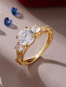 1 قطعة خاتم نسائي فريد من نوعه مرصع بالزركونيا المكعبة اللامعة، مناسب للارتداء اليومي والأعراس والمناسبات المهمة، هدية مثالية لعيد الحب والكريسماس ورأس السنة الجديدة