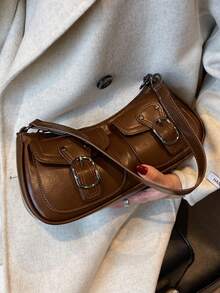 Bolso de hombro versátil y casual de unicolor con estilo retro - Café - Ver 6