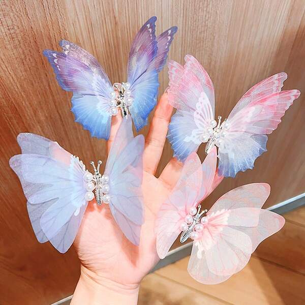 4 pièces Épingle à cheveux papillon mobile, diadème pour enfants. Peut être utilisé comme cadeau d'anniversaire, avec un cadre en métal et des ailes souples