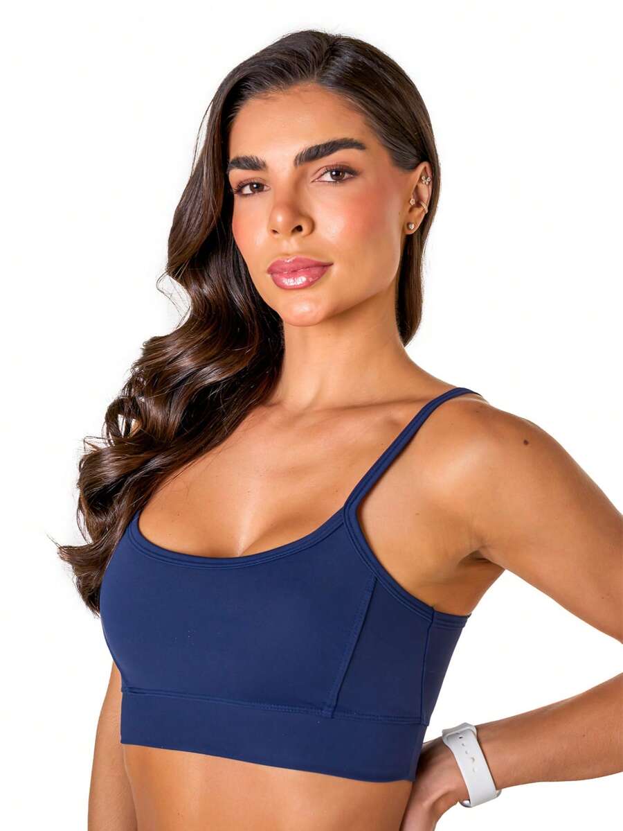 Basic Fitness Top In Polyamide - Navy Blue - View 1