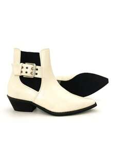 Women's Western Style Rhinestone Embellished Mid-Calf Boots - White - View 2