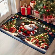 1pc Festive Santa Claus Door - Washable, Polyester, Rectangular Holiday Home Decor With Vibrant Winter Scene, Decoration Front Door - Multicolor - View 1