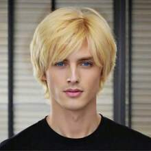 Perruque pour homme avec raie au milieu, coupe courte, perruque à clipser stylée, volumineuse et naturelle, facile à porter pour le cosplay - Multicolore - Voir 15