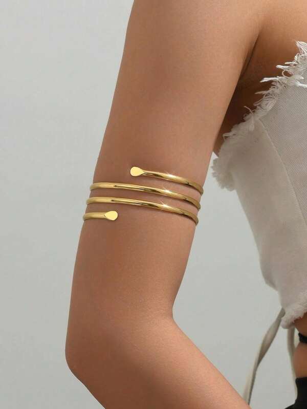 Minimalist Arm Cuff-Exaggerated Punk Arm Bracelet With Hollowed Out Multi-Layer Smooth Arm Ring