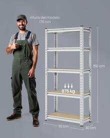 SONGMICS Estantería de Almacenamiento, 5 Niveles, Montaje sin Tornillos, Estantes Ajustables, Plata - Plateado - Ver 6