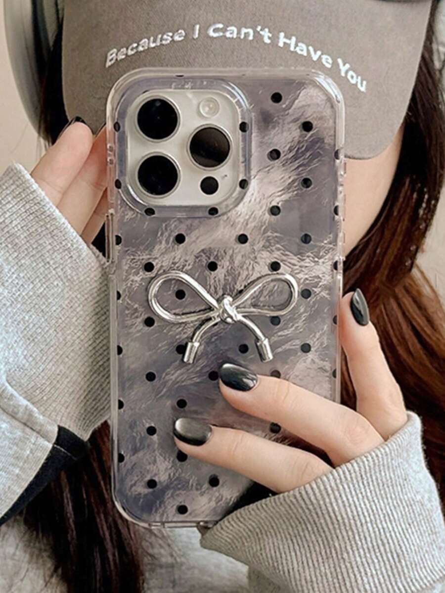 1pc Korean Style Personalized Foil Dot Bow Design Phone Case Compatible With IPhone 17, Compatible With Iphone 16 Pro Max, Minimalist Compatible With Iphone 15 Pro, 14, 13 Pro, 12, 11 Full Coverage Protection - Purple - View 1