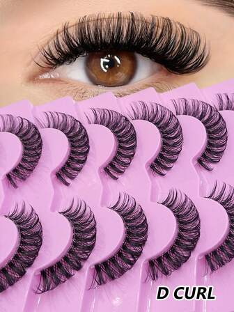 7 pares de pestañas rusas, D Curl esponjosas y suaves, pestañas postizas dramáticas, cómodas de usar, reutilizables para uso diario, extensión de maquillaje de pestañas