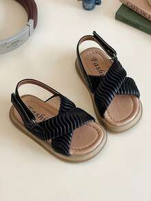 1双时尚简约女童凉鞋，婴儿凉鞋，新款夏季休闲百搭女婴户外软底沙滩鞋 - 黑色 - 查看 2