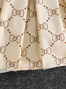 Conjunto de blusa de manga corta con decoración de lazo y falda para niña preadolescente - Caqui - Ver 6