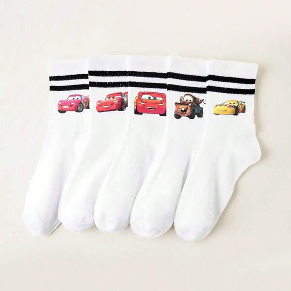 5/10 Pairs Of Men's Mid-Calf Socks With  Cars Patterns, Black And White Stripes, Cute And Stylish Women's Socks Witey Designs, Odor-Resistant And Moisture-Wicking, Casual Versatile Sports Crew Socks With Cartoon Patterns Suitable For Students/Adults For Gifting And Everyday Use.