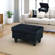 Starlight Blue Microfiber 3-Piece Sofa Set With Storage Ottoman | [2 Options]2 Purchase Options: Complete Set With 2 Pillows Or Ottoman Only, Contemporary Sectional Couch With Solid Wood Frame, Easy Assembly - 黑色 - 查看 2