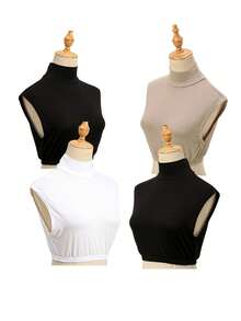 4件套女士加大码纯色圆领假领，带遮挡片，高领长袖，优雅休闲薄肩假领披肩，高领长袖，柔软透气保暖围脖，纯色简约百搭高端款，适合日常穿着，四季皆宜，可用于圣诞装饰 - 4PCS假領 - 查看 17