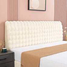 1pc Soft Plush Headboard Cover, Warm Dust-Proof Headboard Protector, Decorative Headboard Cover For Winter - White - View 2