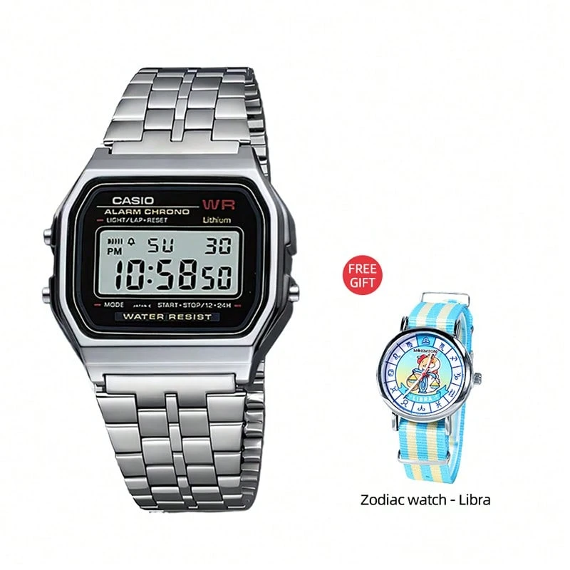2pcs A159W-N1 Men's Quartz Watch, Long Battery Life, Suitable For Daily Wear In Various Occasions. Features LCD Display, Date, Day Of Week, And Alarm Function. Bonus: Constellation Watch - Libra - View 1